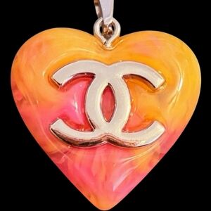 Chanel Pink And Orange Heart Zipper Pull with Logo
